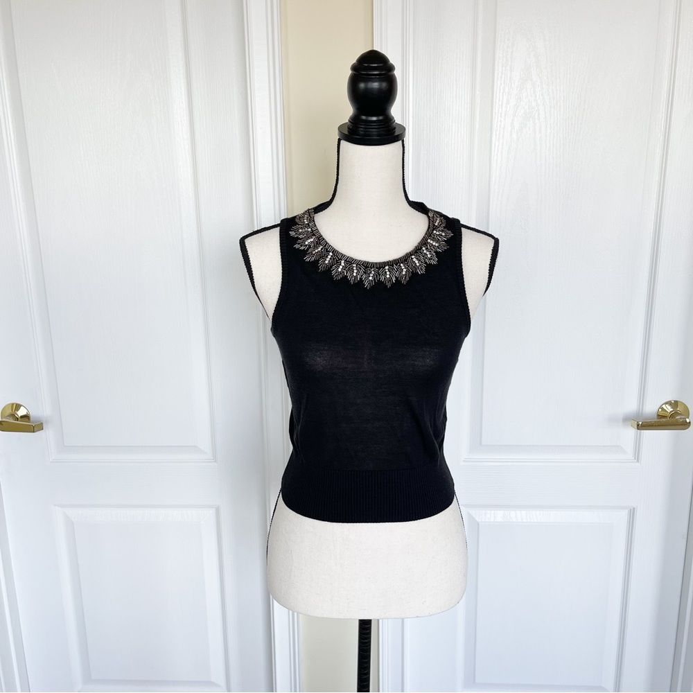 Badgley Mischka Size XS Hand Embroidered Detailed Stitching Sheer Silk Blend Top